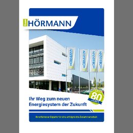 Booklet Booklet mit Gebäude von Team Hörmann in der Außenansicht.