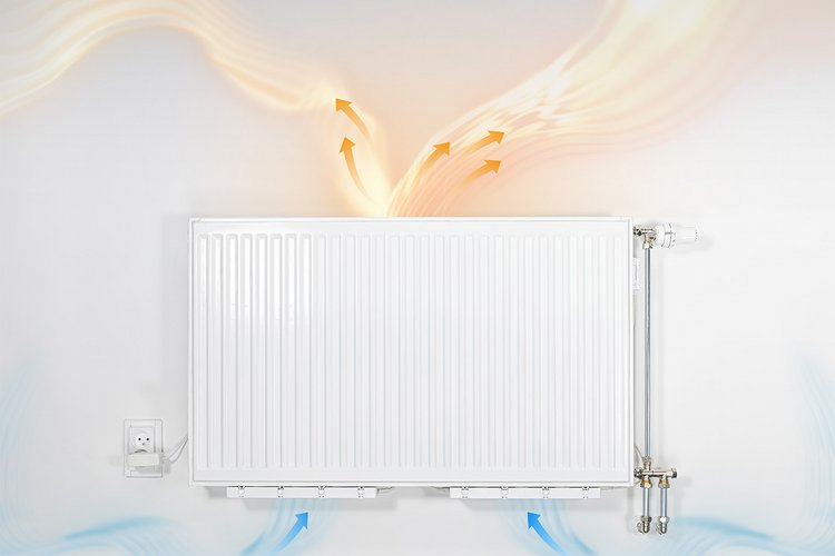 Grafische Darstellung der Wirkungsweise von Heizkörperventilatoren an einem Heizkörper