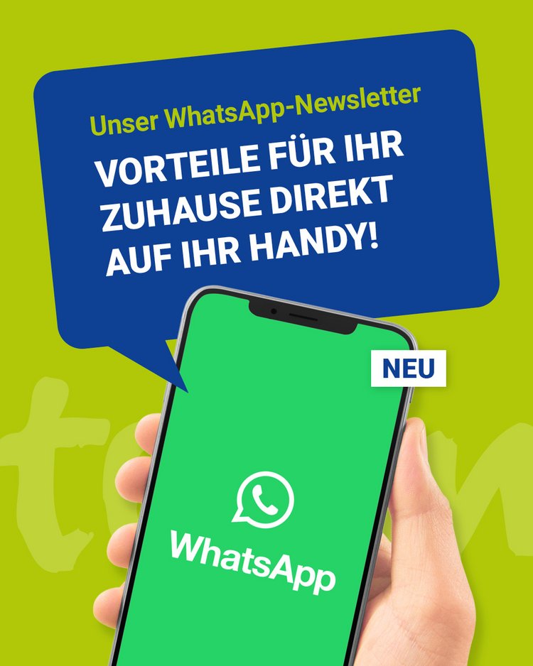 Smartphone mit WhatsApp-Logo und Hinweis auf den WhatsApp Newsletter von Team Hörmann mit Tipps zu Heizung und Bad für Hausbesitzer in Friedrichshafen und der Bodensee Region